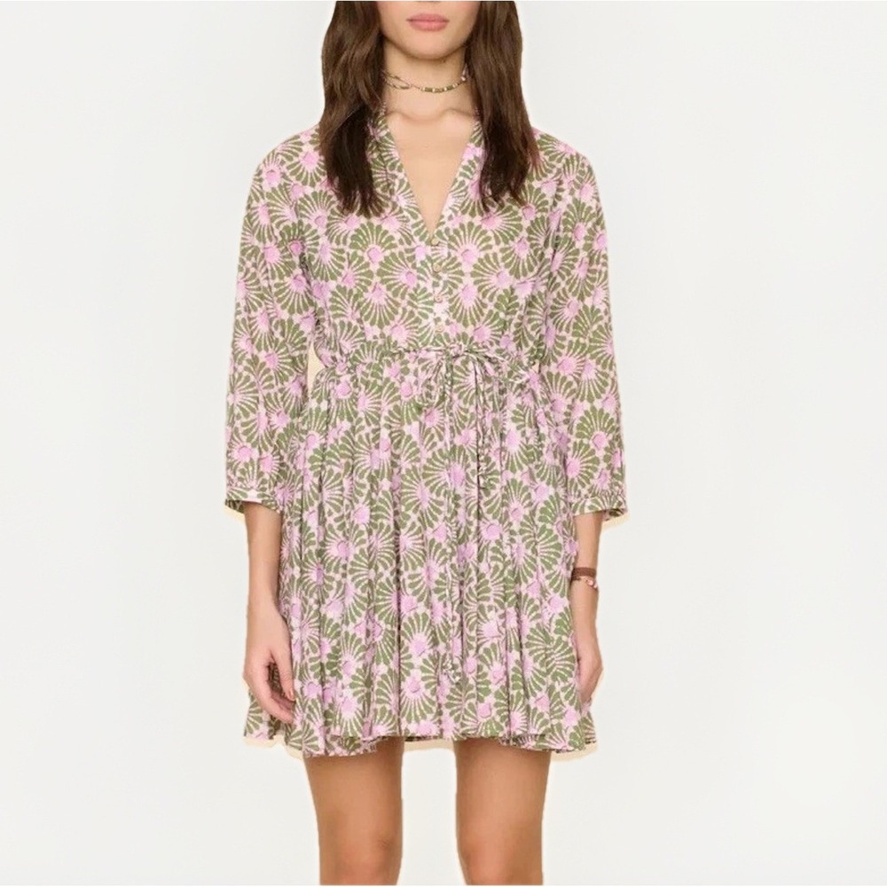XIRENA Jennings Dress Emerald‎ Shells Pink Green Cotton Boho Chic Preppy Size S